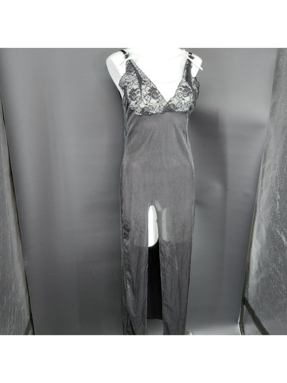 Coquette Gown Chemise Women Large Black Lace Mesh Sheer Long Lingerie Sexy Witch